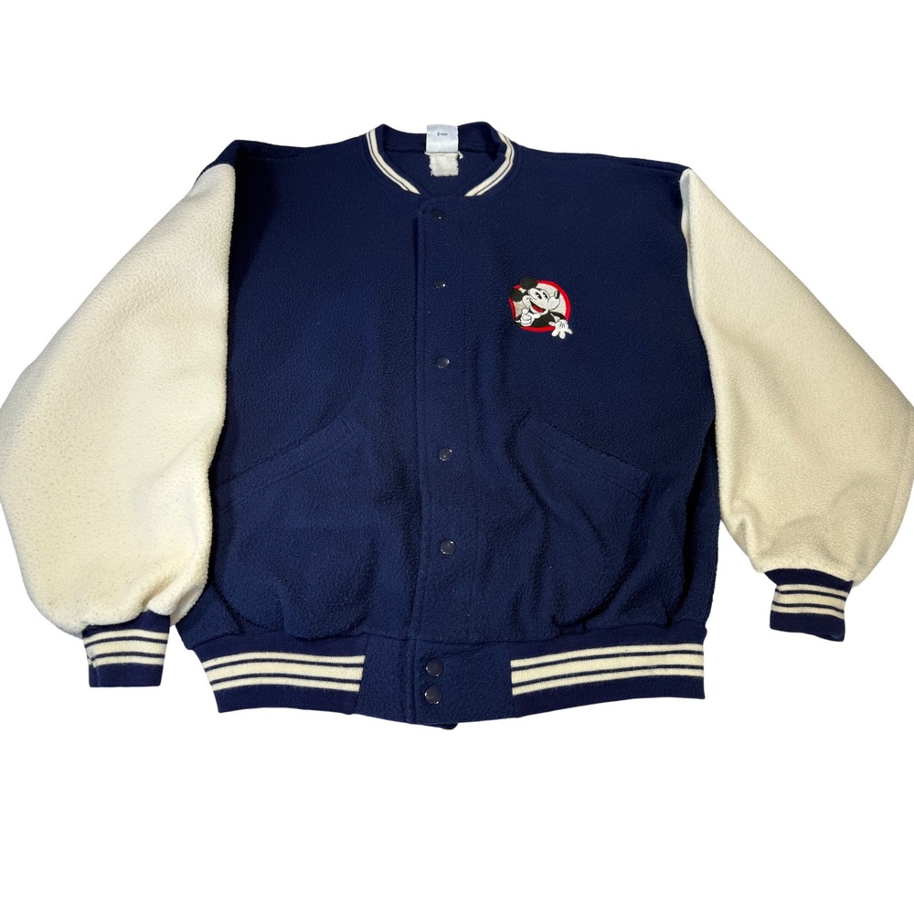 Vintage Mickey & Co Disney Fleece Varsity Jacket Navy Blue Men M/L School Travel